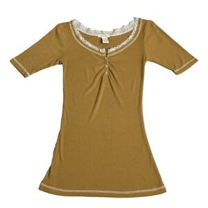 Vintage Y2K 90s Love Rocks Top Womens M Lace Henley Bella Swan Coquette Grunge